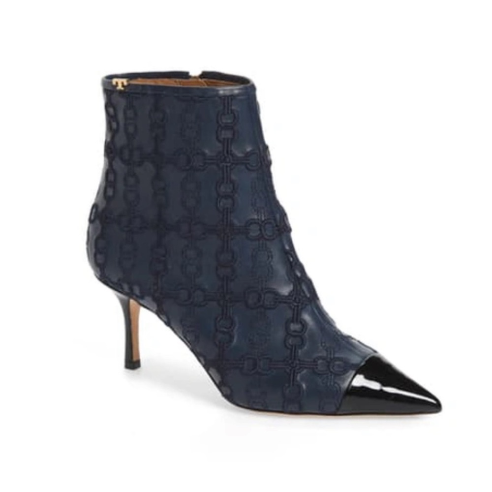 Tory Burch Penelope Embroidered Link Point Toe Ankle Bootie Size 7